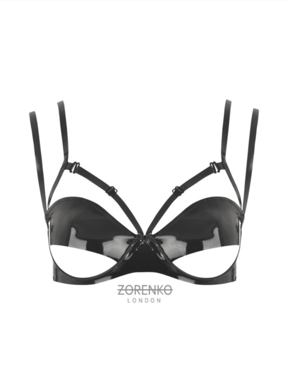 Zorenko London Latex Peek Strap Bra in Pearl-Sheen Pewter - Picture 3 of 7